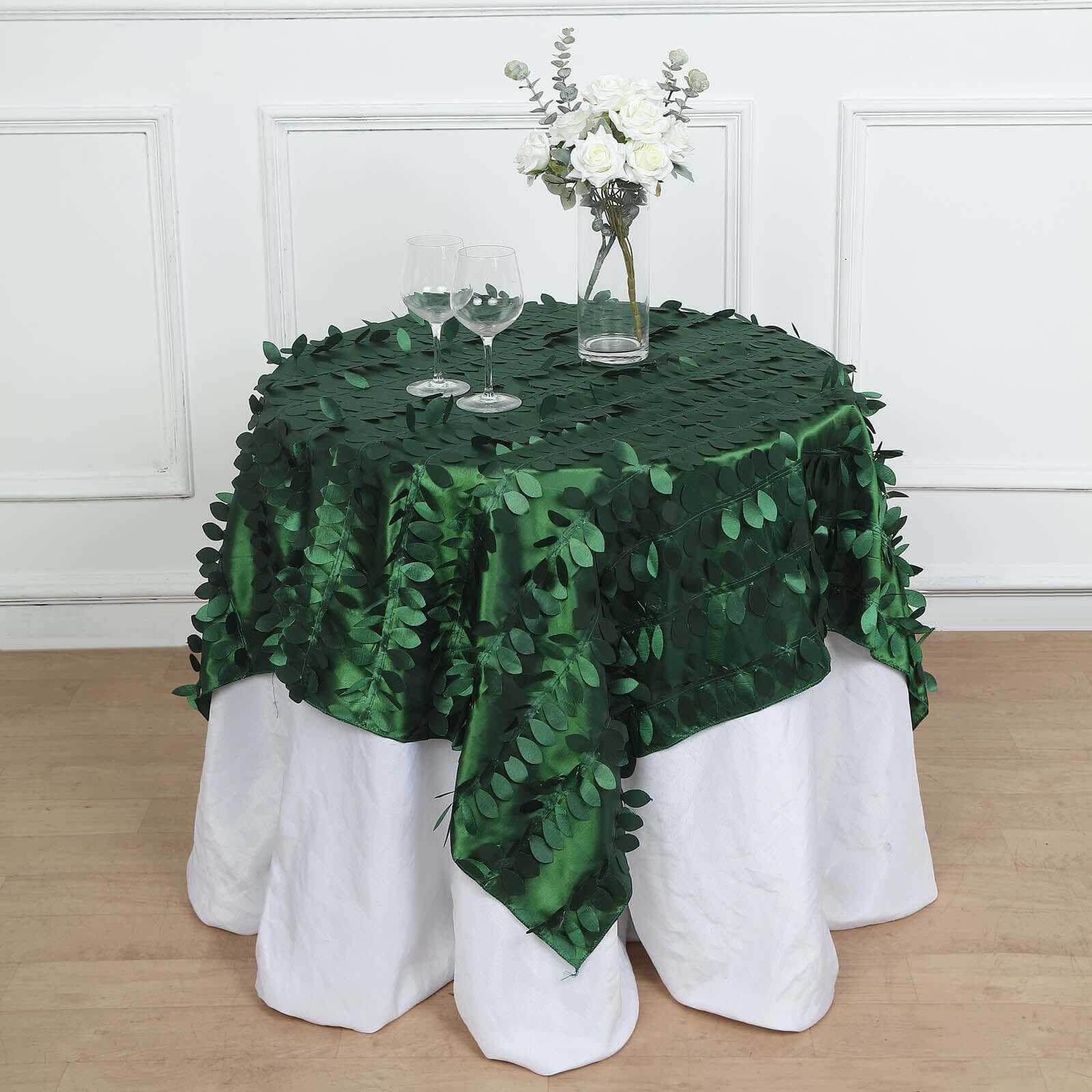 Taffeta 54"x54" Table Overlay Square Tablecloth Green 3D Leaf Petal Table Cover