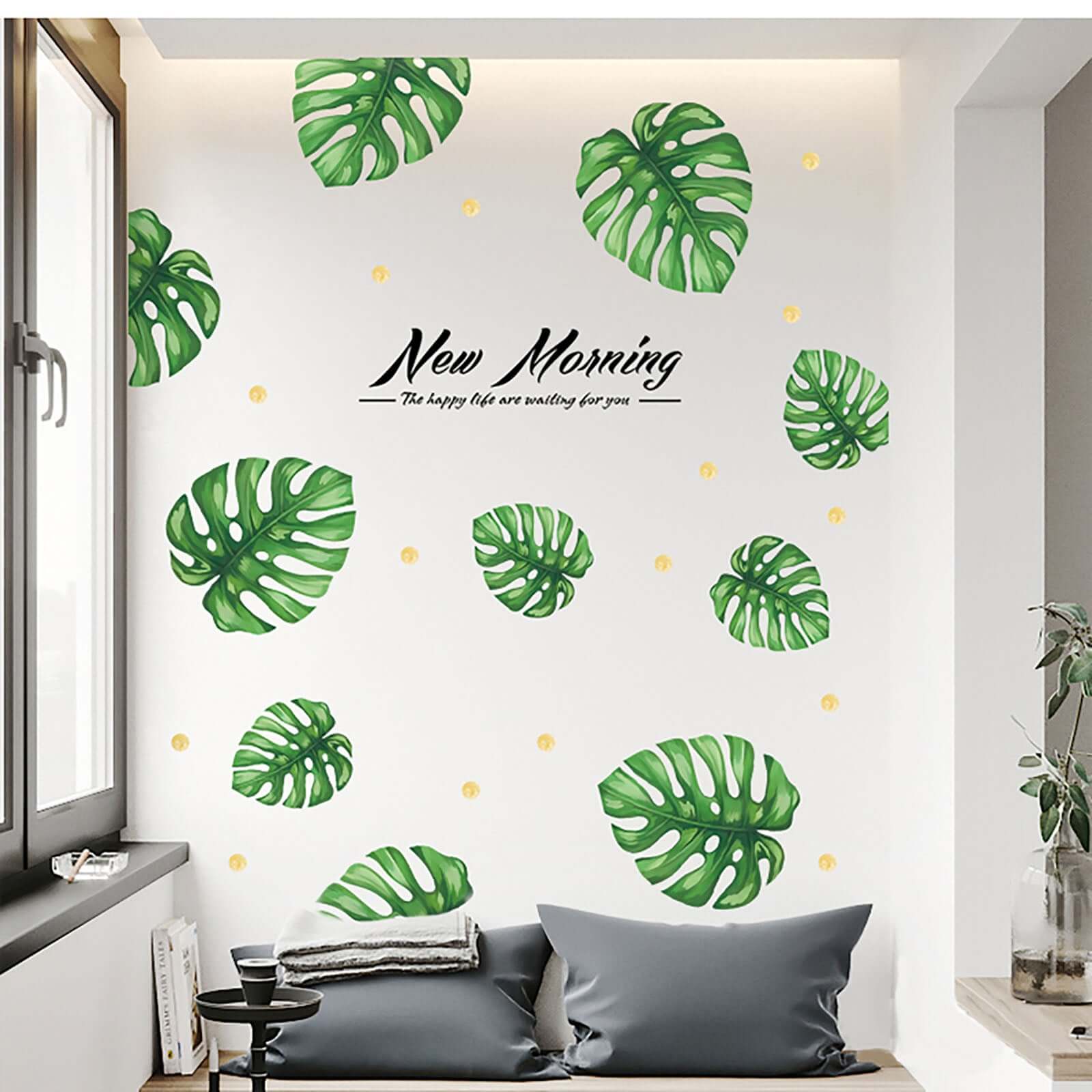 Green Tropical Monstera Leaves Wall Decals, Plant Peel Removable Stickers