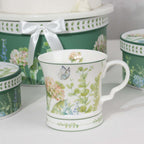 Greenery Theme Bridal Shower Gift Set, 2 Pack Porcelain Tea Cups With Matching Keepsake Gift Box and Satin Ribbon Handle - Bell Racket Store
