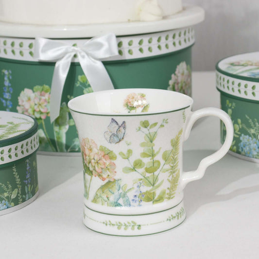 Greenery Theme Bridal Shower Gift Set, 2 Pack Porcelain Tea Cups With Matching Keepsake Gift Box and Satin Ribbon Handle - Bell Racket Store