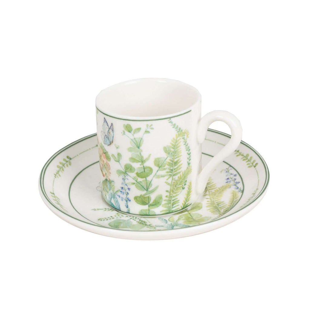 Greenery Theme Bridal Shower Gift Set, Set of 2 Porcelain Espresso Cups and Saucers with Matching Keepsake Box - Bell Racket Store