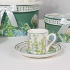 Greenery Theme Bridal Shower Gift Set, Set of 2 Porcelain Espresso Cups and Saucers with Matching Keepsake Box - Bell Racket Store