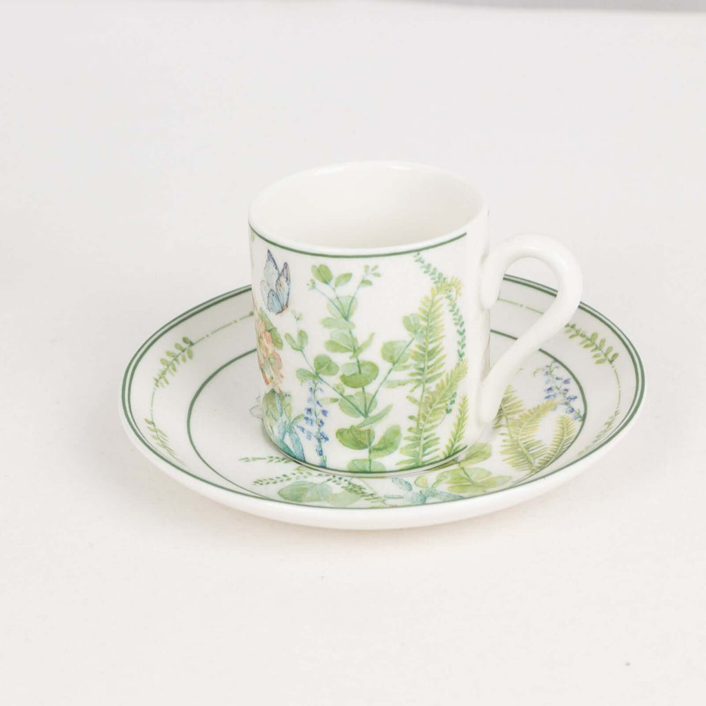 Greenery Theme Bridal Shower Gift Set, Set of 2 Porcelain Espresso Cups and Saucers with Matching Keepsake Box - Bell Racket Store