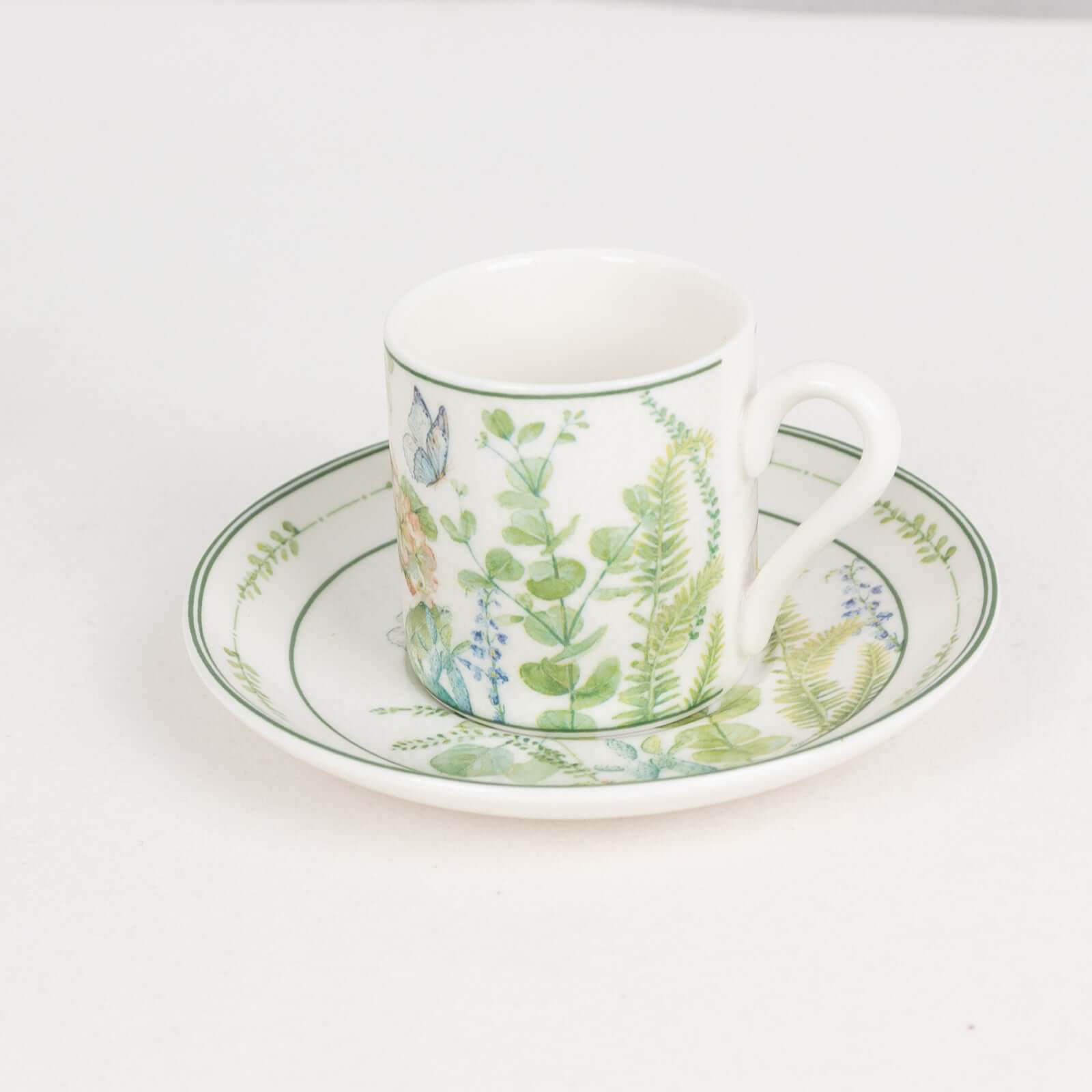 Greenery Theme Bridal Shower Gift Set, Set of 2 Porcelain Espresso Cups and Saucers with Matching Keepsake Box - Bell Racket Store