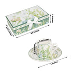 Greenery Theme Bridal Shower Gift Set, Set of 2 Porcelain Espresso Cups and Saucers with Matching Keepsake Box - Bell Racket Store