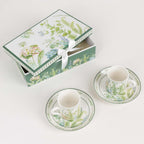 Greenery Theme Bridal Shower Gift Set, Set of 2 Porcelain Espresso Cups and Saucers with Matching Keepsake Box - Bell Racket Store