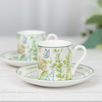 Greenery Theme Bridal Shower Gift Set, Set of 2 Porcelain Espresso Cups and Saucers with Matching Keepsake Box - Bell Racket Store