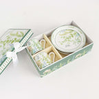 Greenery Theme Bridal Shower Gift Set, Set of 2 Porcelain Espresso Cups and Saucers with Matching Keepsake Box - Bell Racket Store