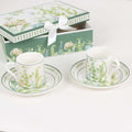 Greenery Theme Bridal Shower Gift Set, Set of 2 Porcelain Espresso Cups and Saucers with Matching Keepsake Box - Bell Racket Store