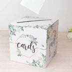 Greenery Theme Wedding Reception Gift Card Box with Geometric Gold Foil Print, Collapsible Money Card Box - 8"x8" - Bell Racket Store