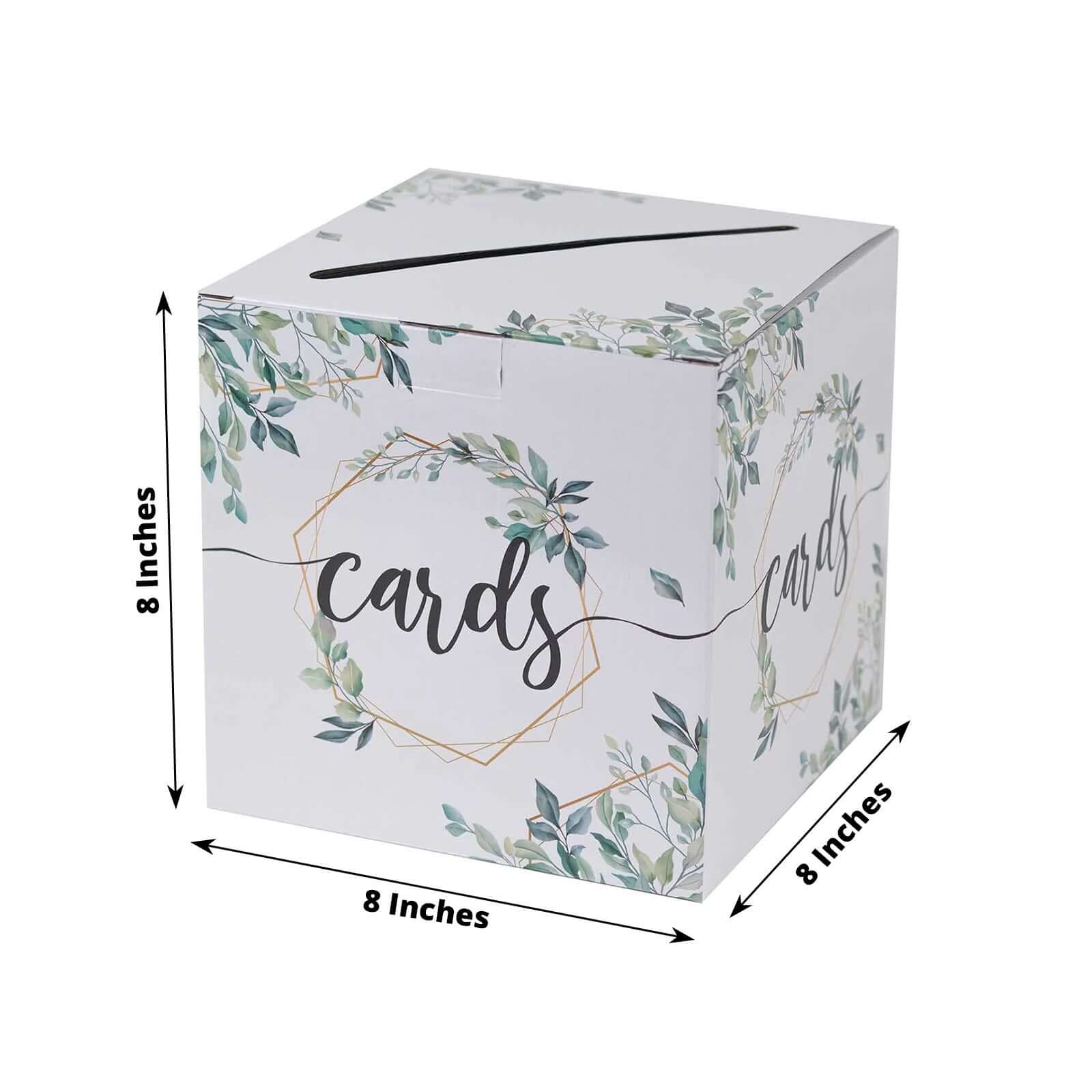 Greenery Theme Wedding Reception Gift Card Box with Geometric Gold Foil Print, Collapsible Money Card Box - 8"x8" - Bell Racket Store