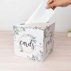 Greenery Theme Wedding Reception Gift Card Box with Geometric Gold Foil Print, Collapsible Money Card Box - 8"x8" - Bell Racket Store
