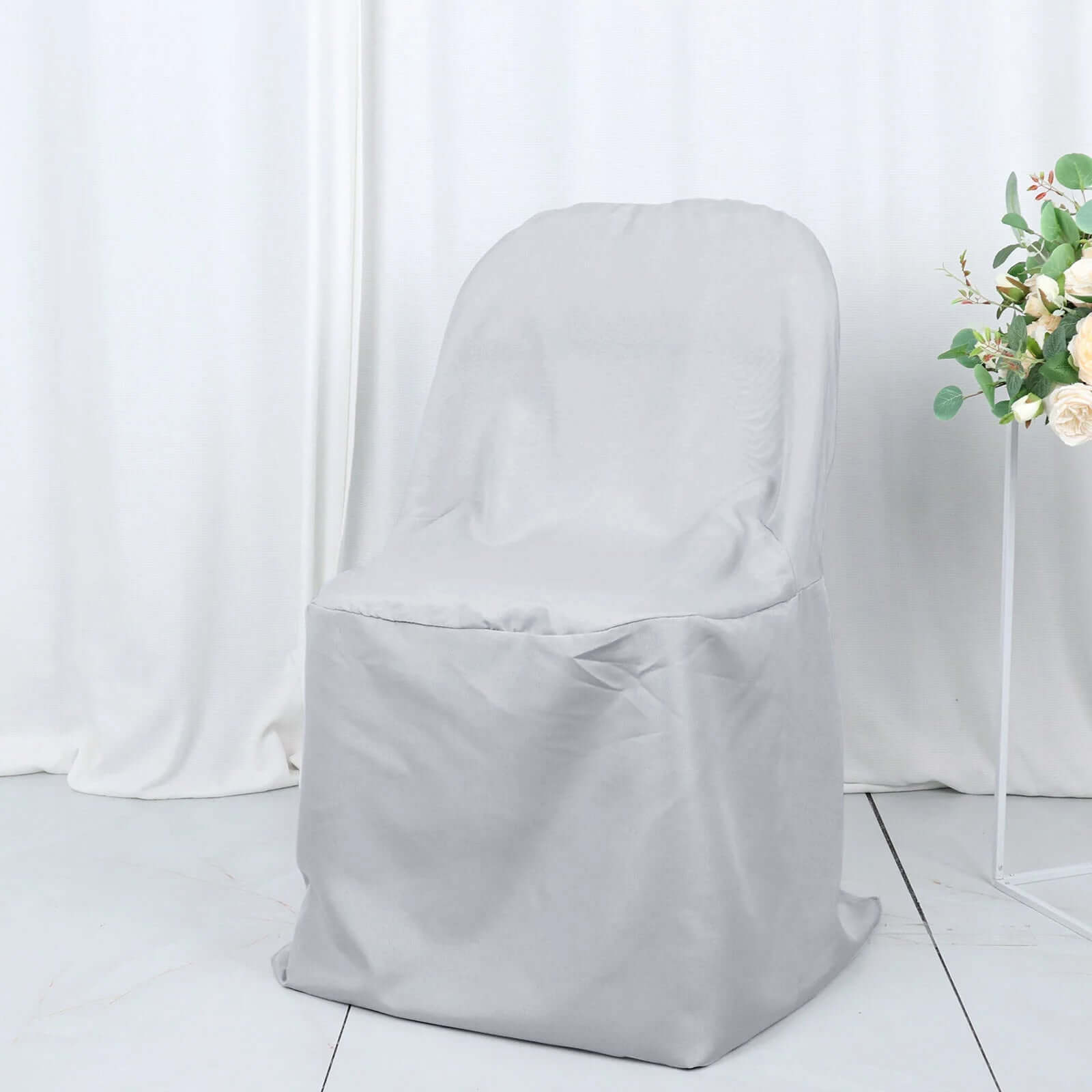 Polyester Slip On Folding Chair Covers Silver - Stain-Resistant Reusable Durable Fabric