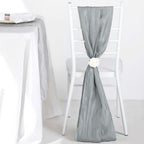 5 Pack Taffeta 6"x106" Chair Sashes Silver Accordion Crinkle Texture - Stylish Decor for Weddings & Gatherings