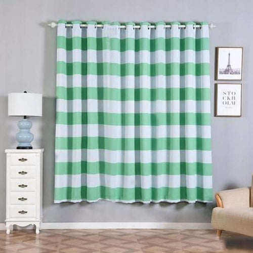 2 Pack White Mint Cabana Stripe Thermal Blackout Curtains With Chrome Grommet Window Treatment Panels - 52"x84"