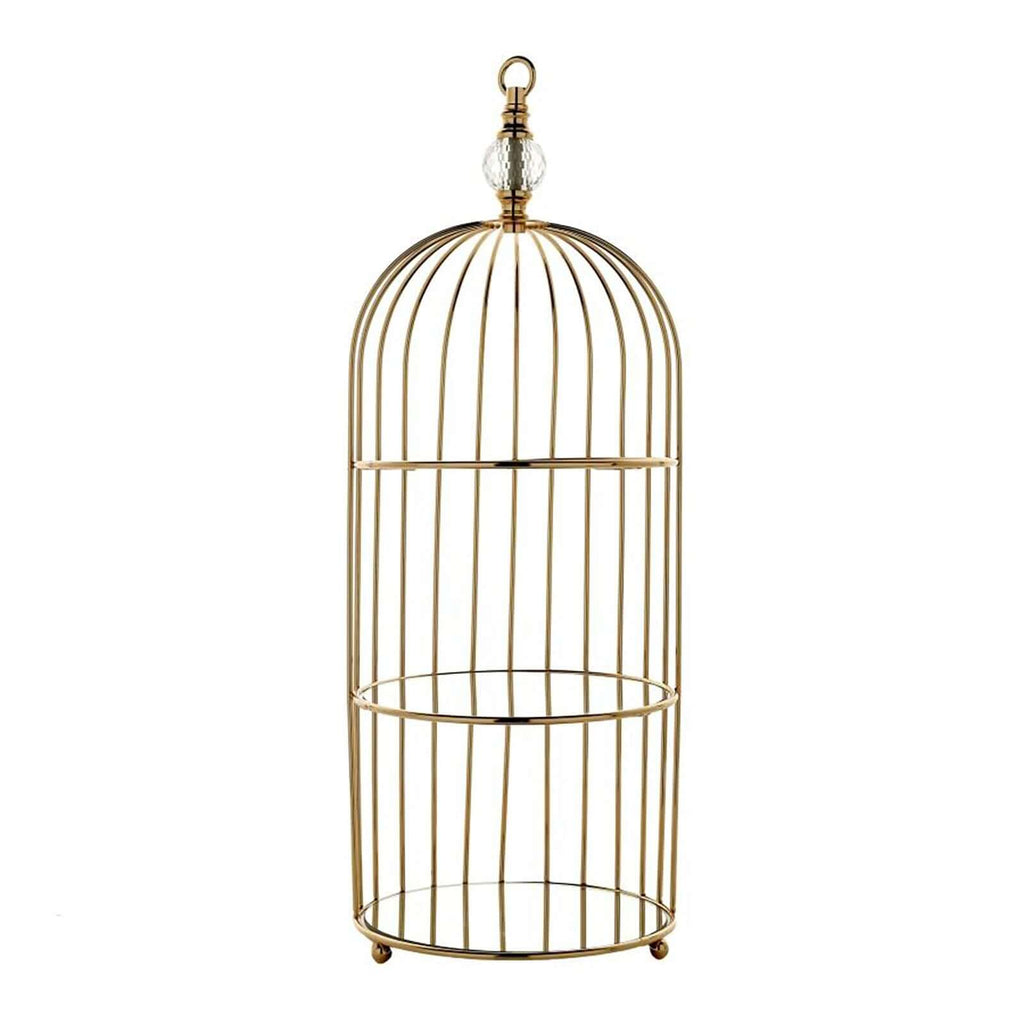 3-Tier Cupcake Cake Stand Bird Cage Design with Crystal Top Mirror Base - Serving Tray with Hanging Option 22"