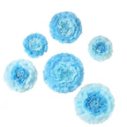 Set of 6 Aqua Blue Giant Carnation 3D Paper Flowers Wall Decor - 12",16",20"