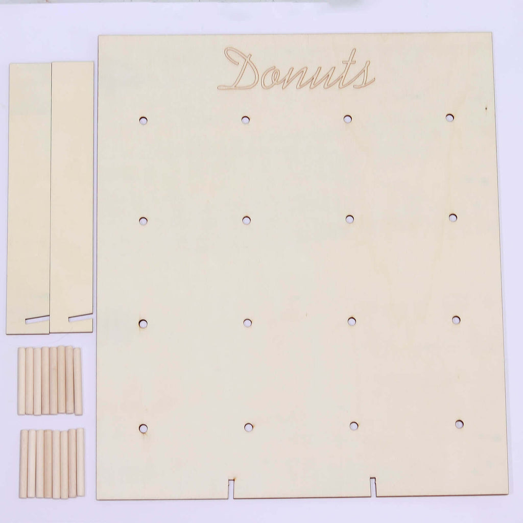 Natural Wood Rectangle Donut Wall Stand - Space Saving Detachable Rustic Chic Doughnut Pegboard Dessert Display Pretzel Bagel Holder 19"