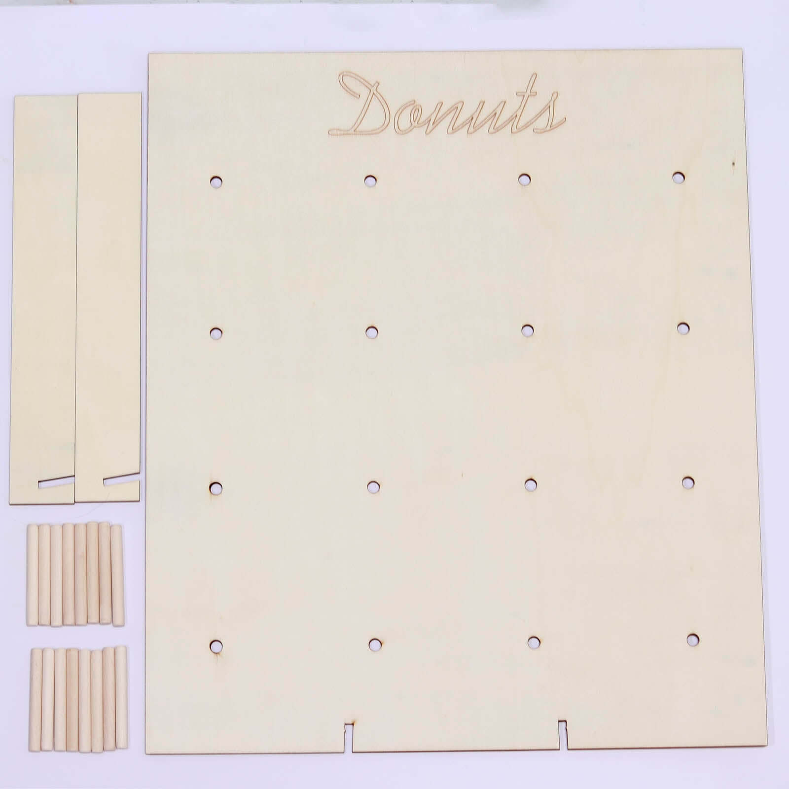 Natural Wood Rectangle Donut Wall Stand - Space Saving Detachable Rustic Chic Doughnut Pegboard Dessert Display Pretzel Bagel Holder 19"