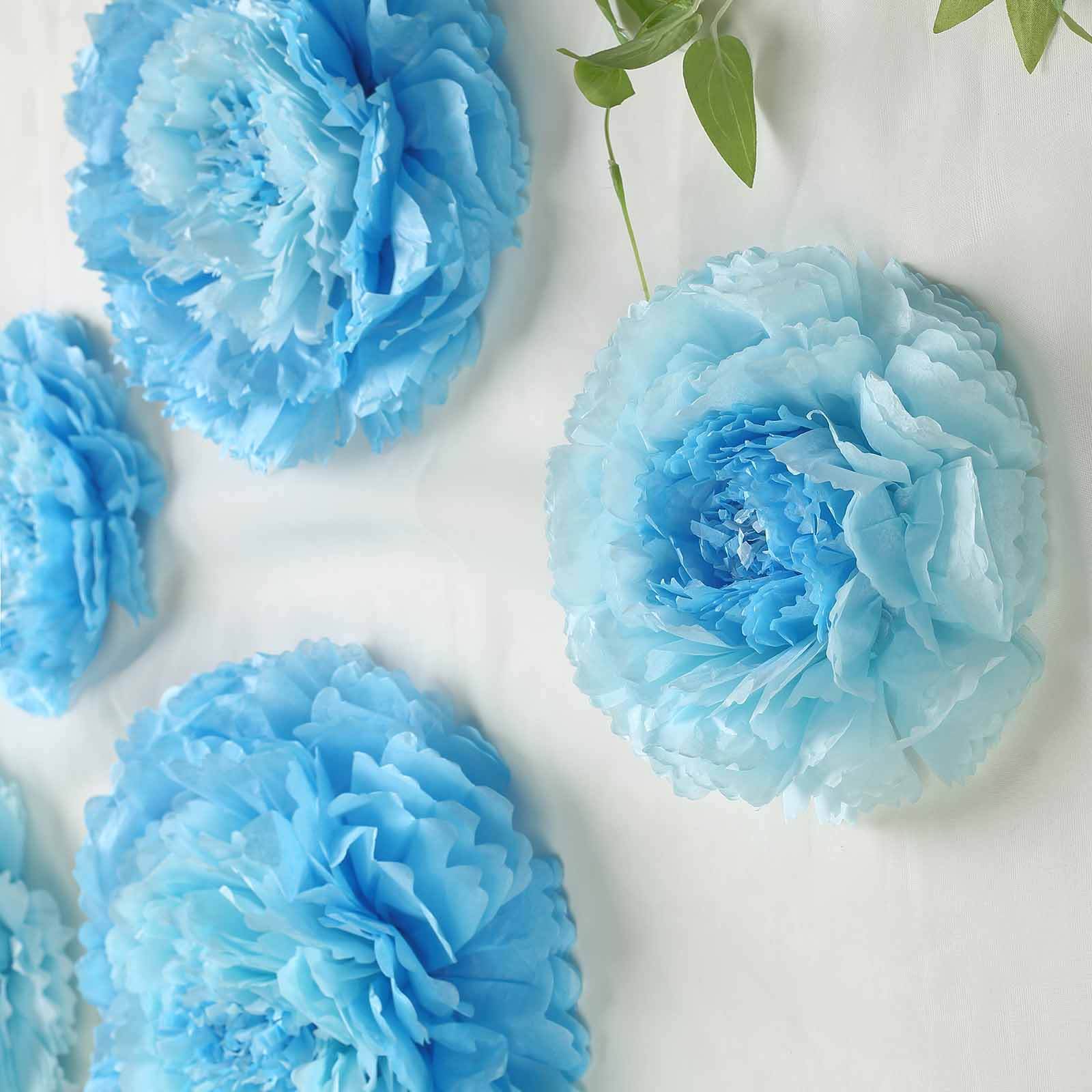 Set of 6 Aqua Blue Carnation 3D Paper Flowers Wall Decor - 7",9",11"