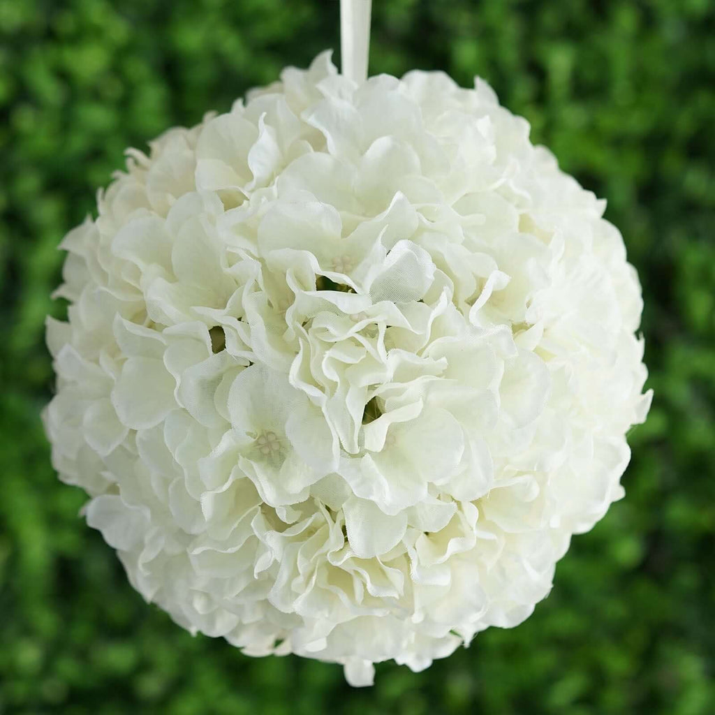 4 Pack 7" Cream Artificial Silk Hydrangea Kissing Flower Balls