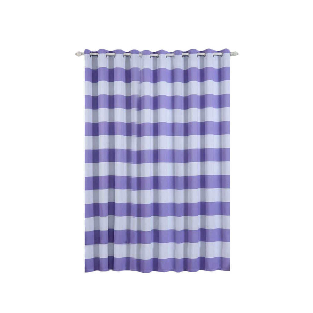 2 Pack White Lavender Lilac Cabana Stripe Thermal Blackout Curtains With Chrome Grommet Window Treatment Panels - 52"x96"