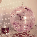 2 Pack 10" Rose Gold Foam Disco Mirror Ball With Hanging Swivel Ring, Holiday Party Decor