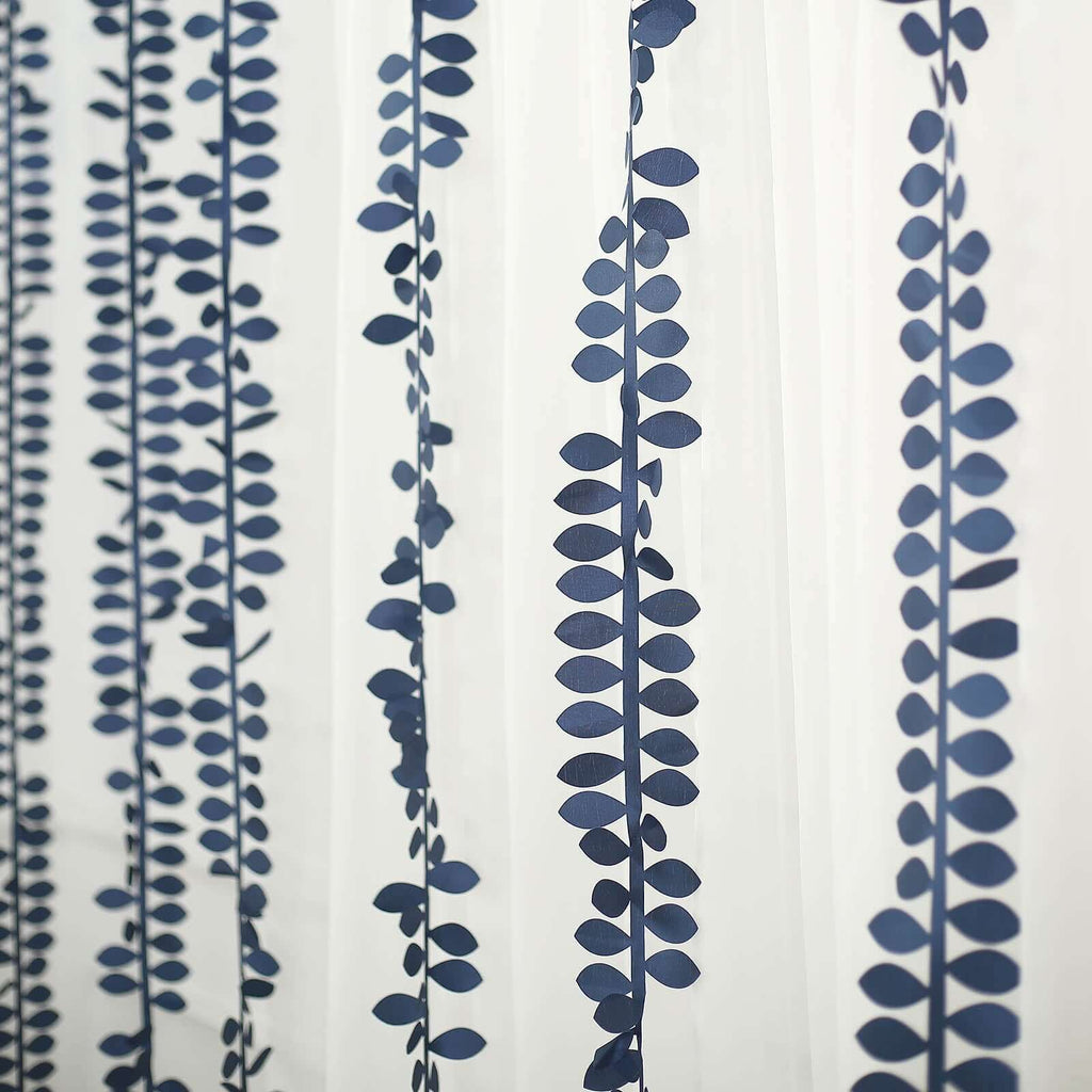 Taffeta Ribbon Sash with 4" Leaf Petal Design Navy Blue 50ft - Sophisticated Artificial Fabric Garland