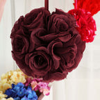 2 Pack 7" Burgundy Artificial Silk Rose Kissing Ball, Flower Ball