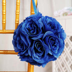 2 Pack 7" Royal Blue Artificial Silk Rose Kissing Ball, Faux Flower Ball