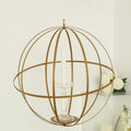 Hanging Sphere Candle Holder Gold Wrought Iron Open Frame Floral Display - Centerpiece Ball 12"