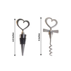 Silver Metal Heart Wine Bottle Opener Cork Stopper Party Favors Souvenir Gift Set, Wedding Favor in Velvet Box - 4.5",5"