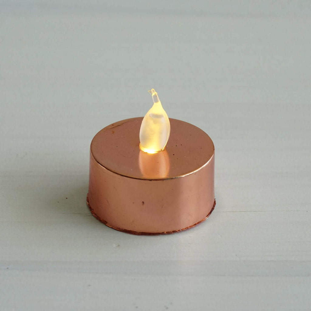 12-Pack LED Tealight Candles Rose Gold Metallic Design - Reusable Flameless Battery Operated Lights