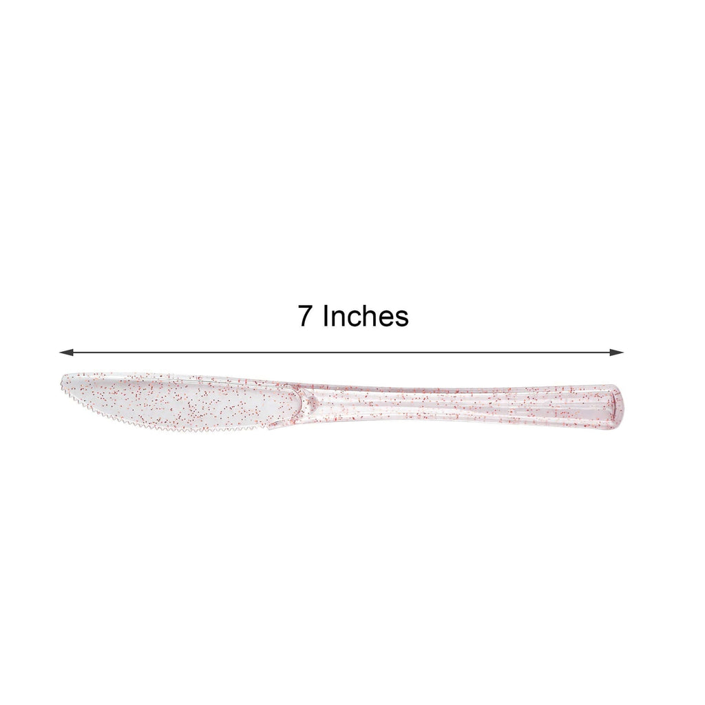 25-Pack Plastic Knives Transparent Blush Glitter Classic Heavy Duty - Decorative Disposable Cutlery 7"