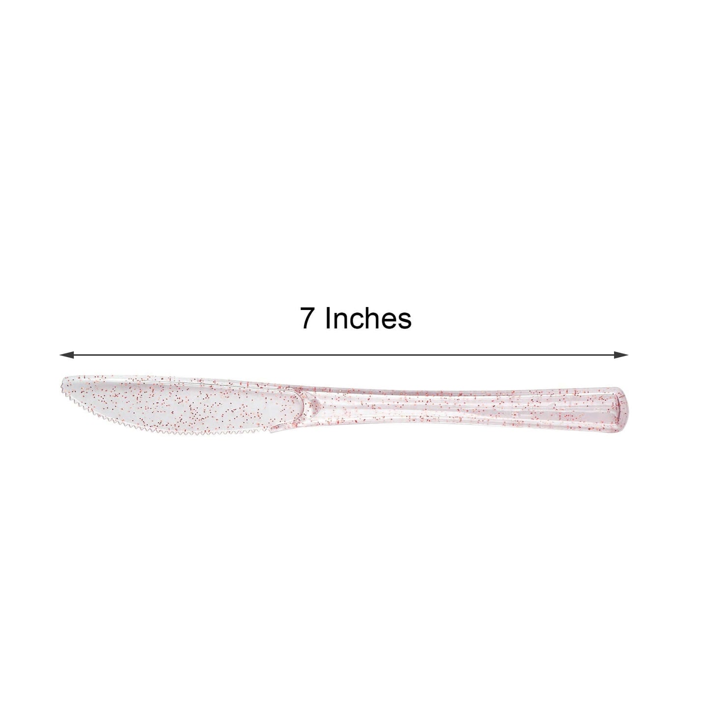 25-Pack Plastic Knives Transparent Blush Glitter Classic Heavy Duty - Decorative Disposable Cutlery 7"