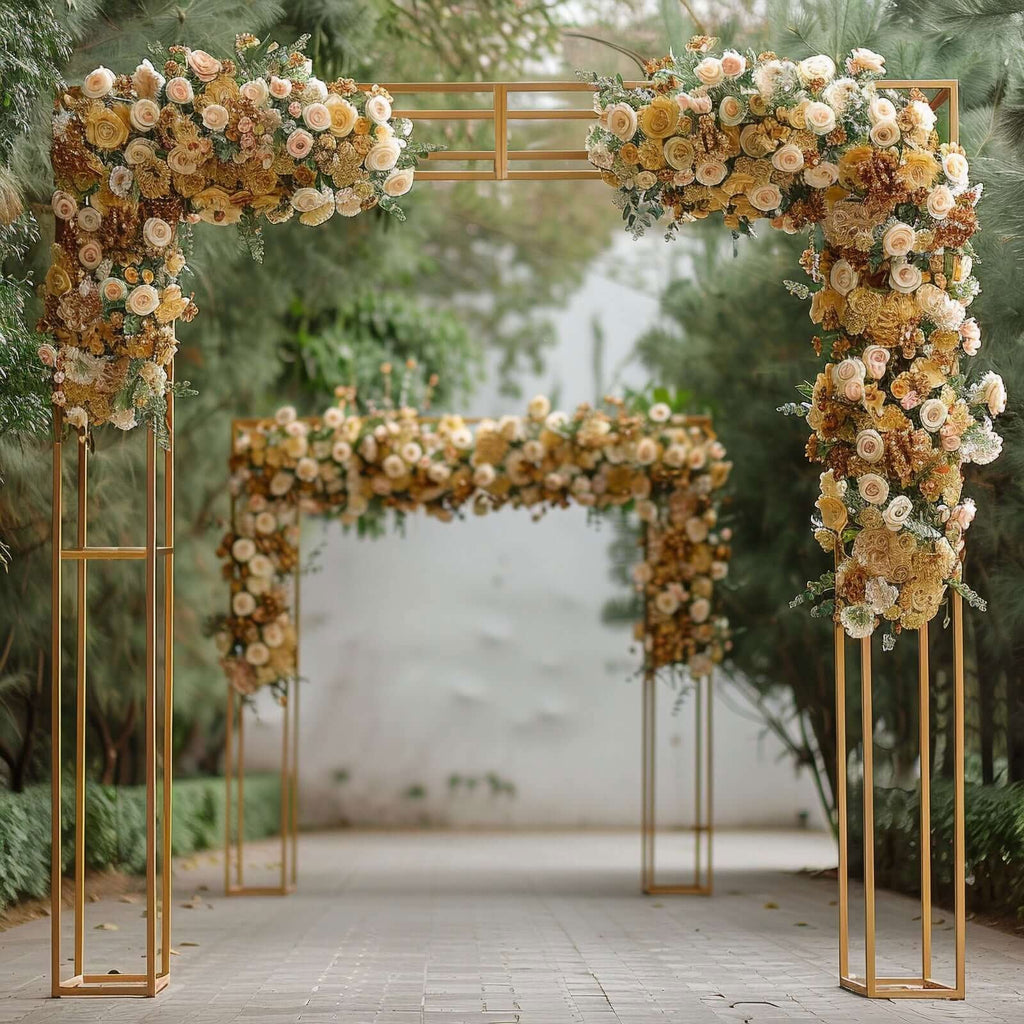 Heavy Duty Gold Metal 3D Rectangular Wedding Arch, 8ft Floral Balloon Frame Backdrop Stand - Bell Racket Store