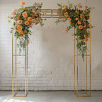 Heavy Duty Gold Metal 3D Rectangular Wedding Arch, 8ft Floral Balloon Frame Backdrop Stand - Bell Racket Store