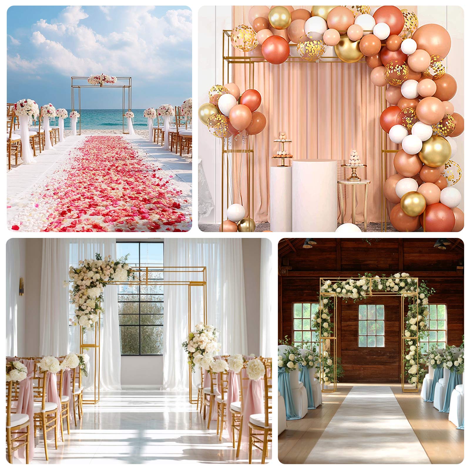 Heavy Duty Gold Metal 3D Rectangular Wedding Arch, 8ft Floral Balloon Frame Backdrop Stand - Bell Racket Store