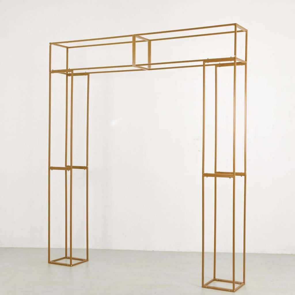 Heavy Duty Gold Metal 3D Rectangular Wedding Arch, 8ft Floral Balloon Frame Backdrop Stand - Bell Racket Store