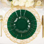 10-Pack Plastic Round 6" Dessert Plates in Hunter Emerald Green Ruffled Rim with Gold Edging - Sturdy Disposable Salad Appetizer Dinnerware