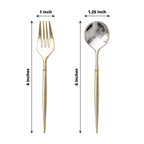 24-Pack Plastic Fork and Spoon Set Metallic Gold - Heavy Duty Disposable Modern Utensils 6"