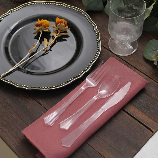 24-Pack Plastic Silverware Set with Fan Flared Tip Handle Clear - Heavy Duty Disposable Utensils 7"