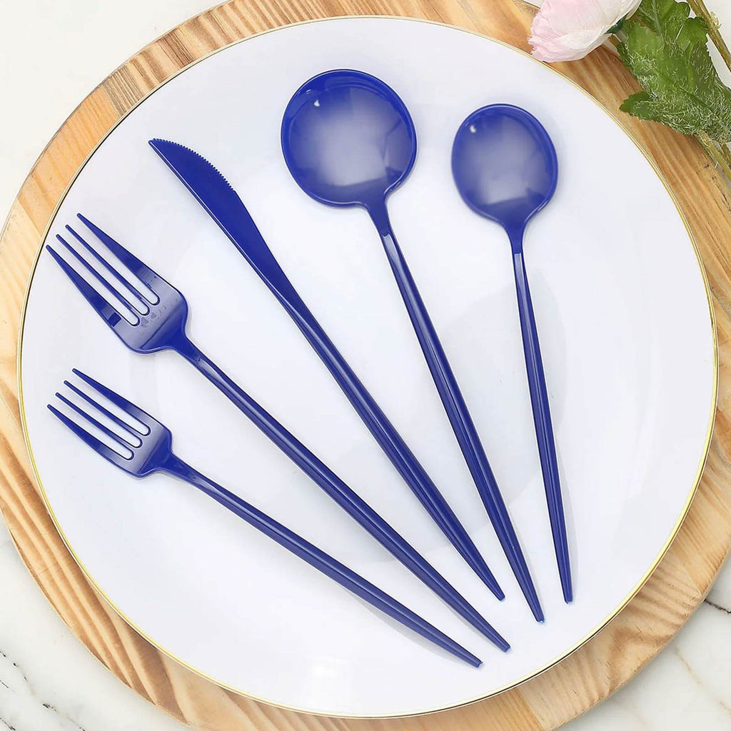 50-Pack Plastic Utensil Set Royal Blue - Premium Disposable Heavy Duty Sleek Flatware