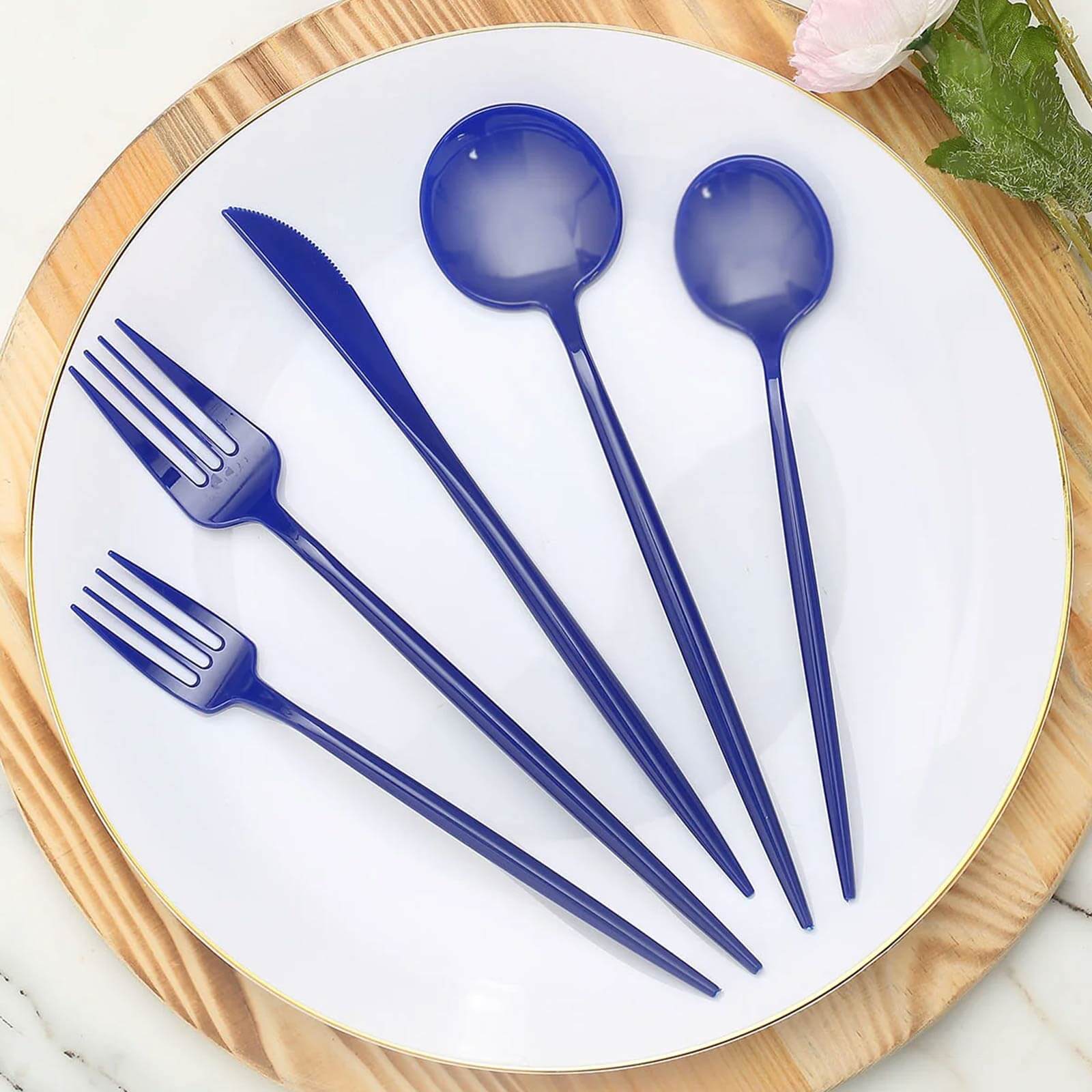 50-Pack Plastic Utensil Set Royal Blue - Premium Disposable Heavy Duty Sleek Flatware