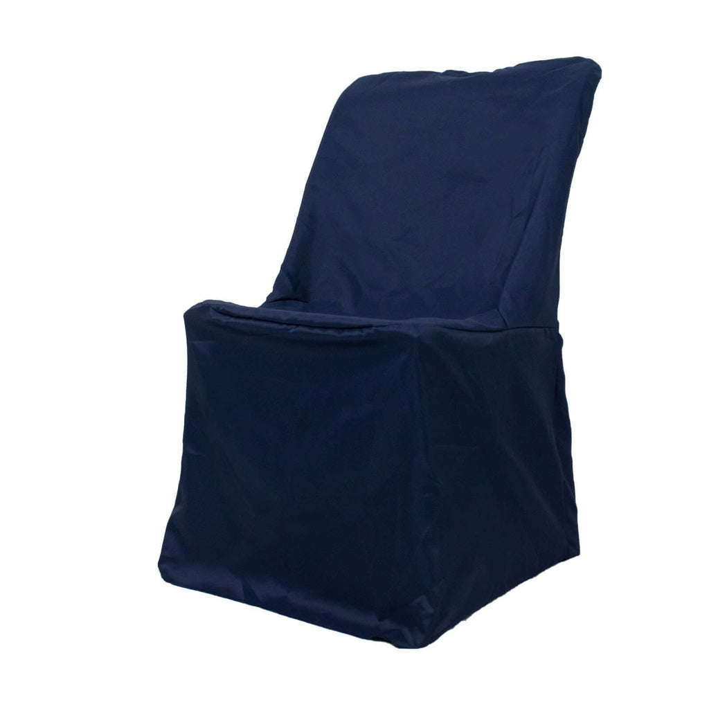 Polyester Chair Cover for Folding Lifetime Chairs Navy Blue - Reusable Durable Slip-On Cover