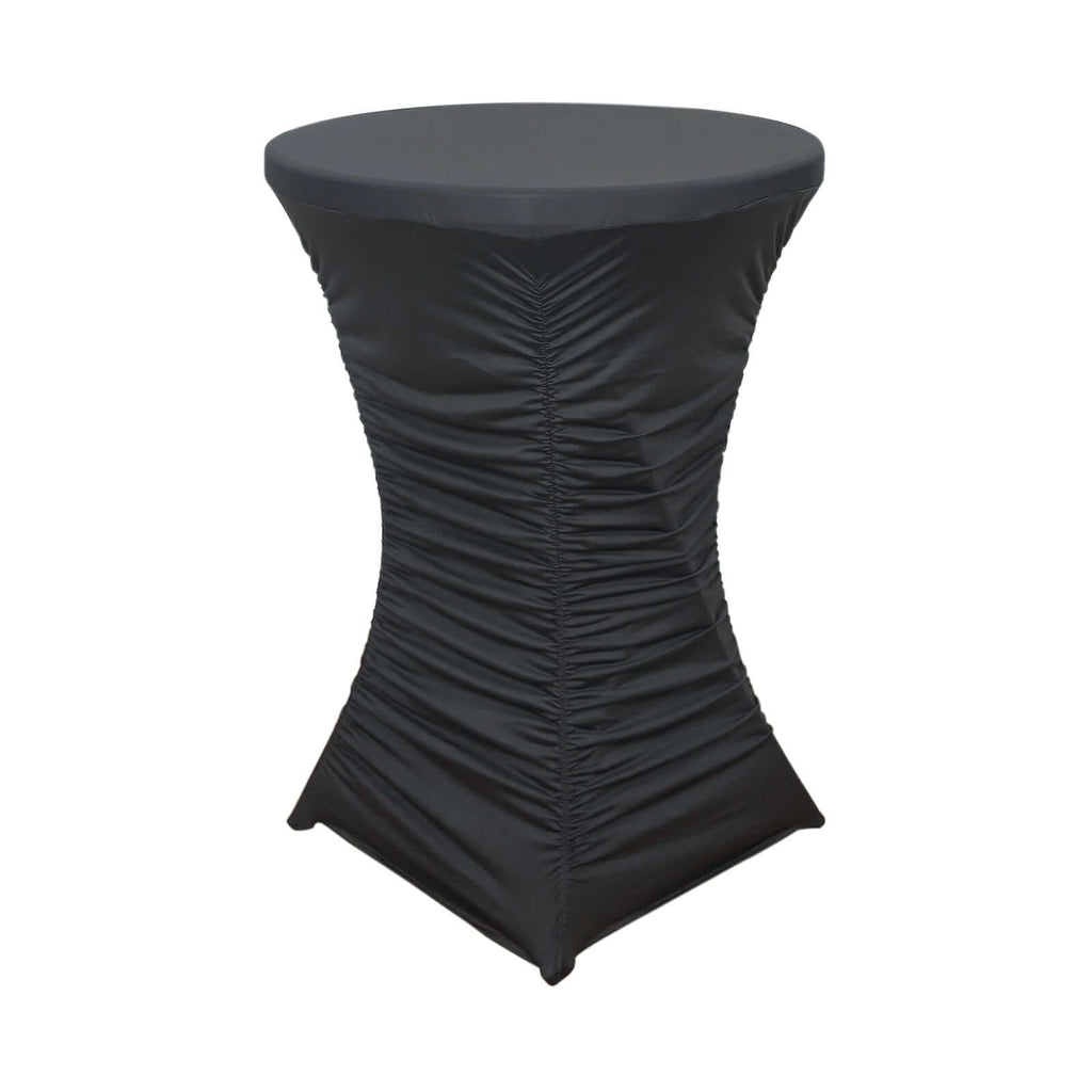 Heavy Duty Spandex 30" Fitted Round Cocktail Table Cover Black Ruched Pleated - Durable Stretch Design