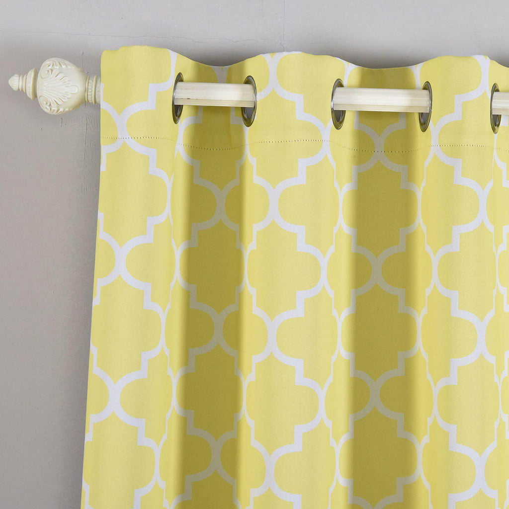 2 Pack White Yellow Lattice Room Darkening Blackout Curtain Panels With Grommet, Trellis Insulated Curtains 52"x96" - Clearance SALE