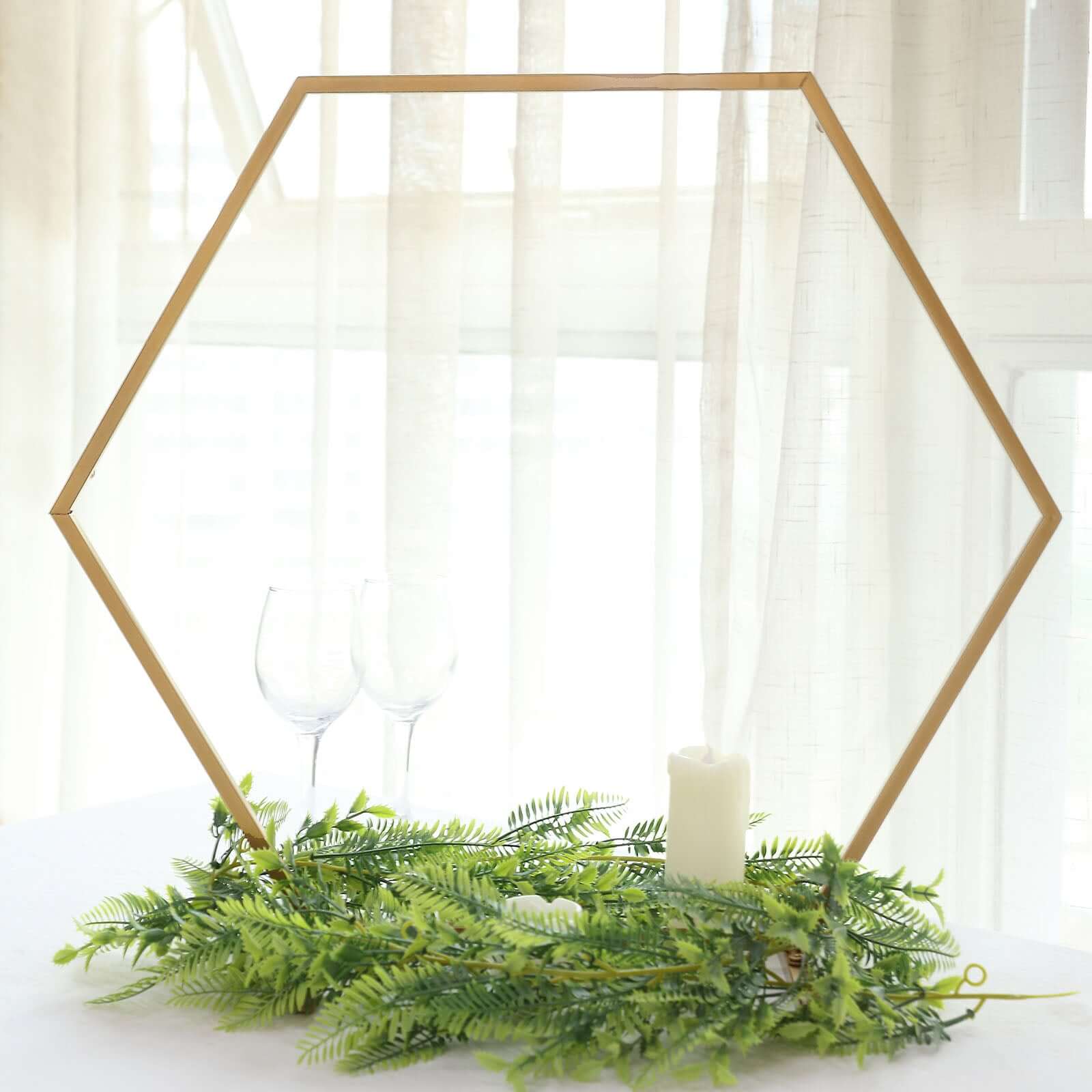 Hexagon Wedding Arch Table Centerpiece Metal Gold - Self - Standing Geometric Flower Balloon Stand 21" - Bell Racket Store
