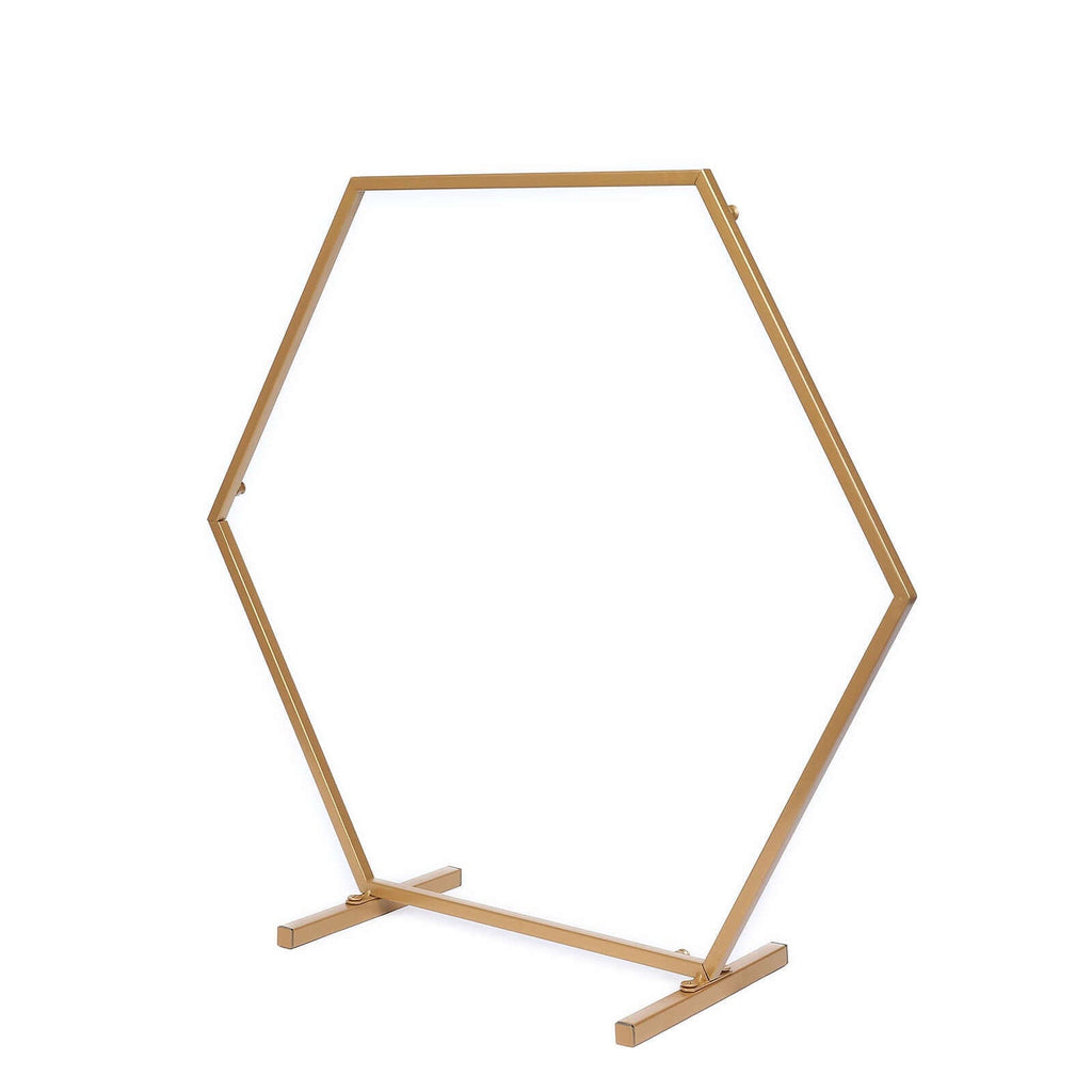 Hexagon Wedding Arch Table Centerpiece Metal Gold - Self - Standing Geometric Flower Balloon Stand 21" - Bell Racket Store