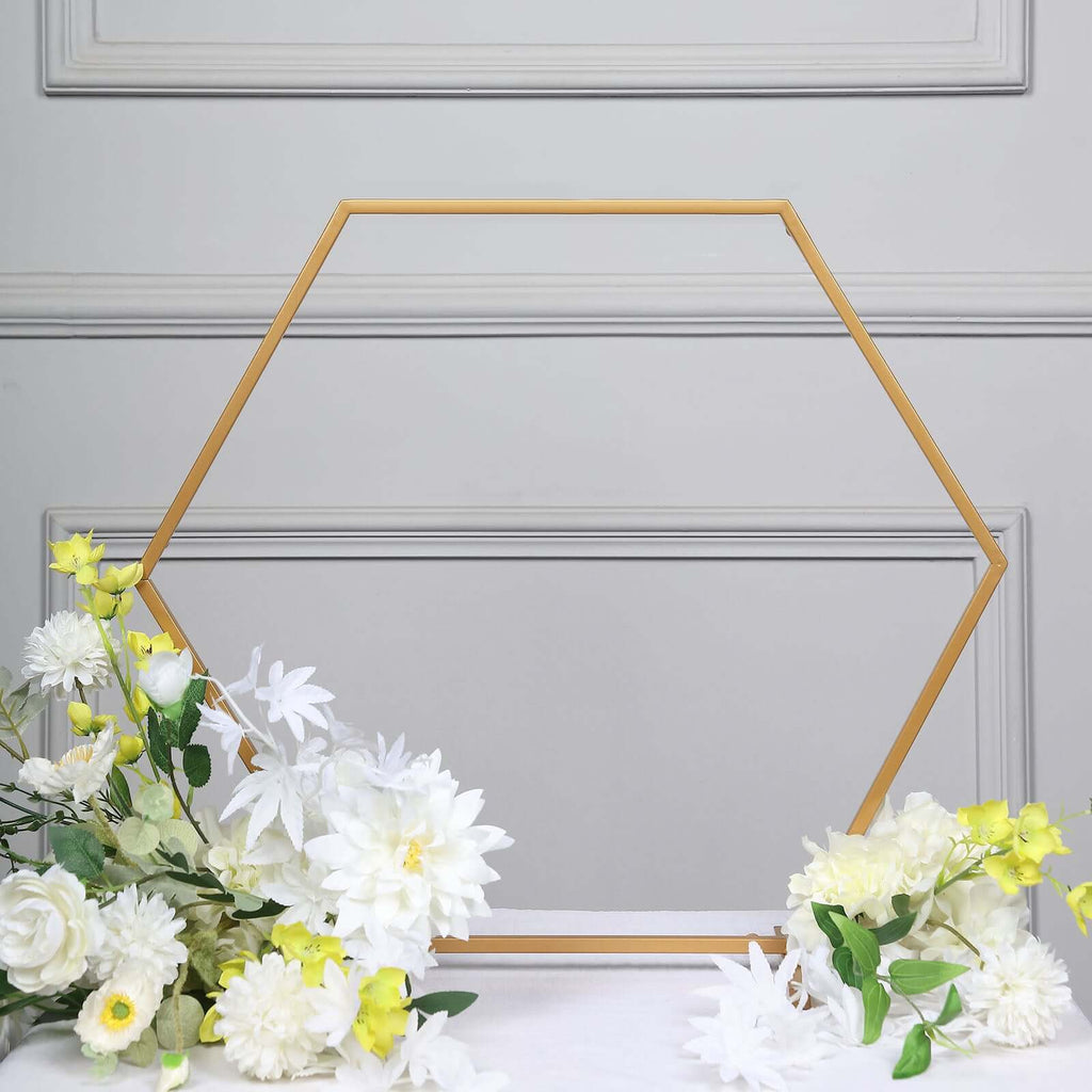 Hexagon Wedding Arch Table Centerpiece Metal Gold - Self - Standing Geometric Flower Balloon Stand 21" - Bell Racket Store